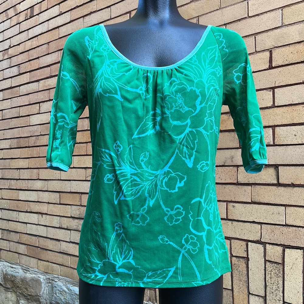 Vintage Y2k Axcess floral green mesh overlay blouse Size Small